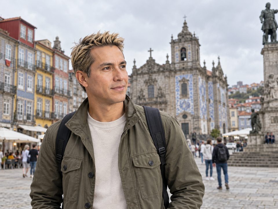 Eduardo Ramírez in a square in Porto's old town